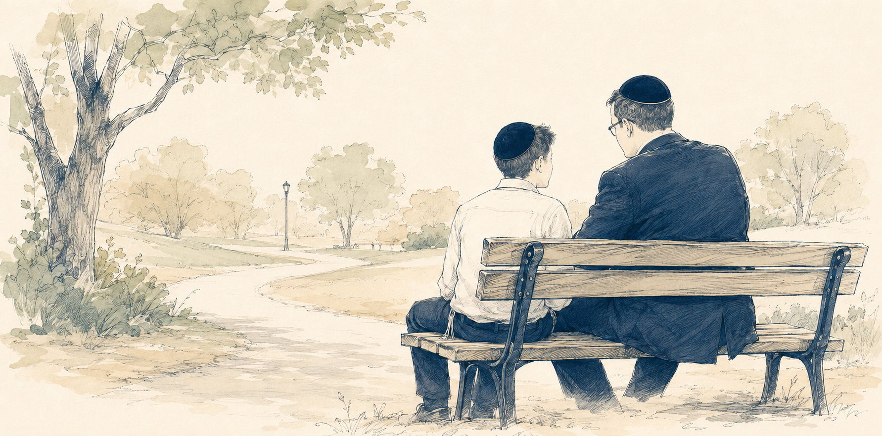 A mentor and teenager talking together on a park bench